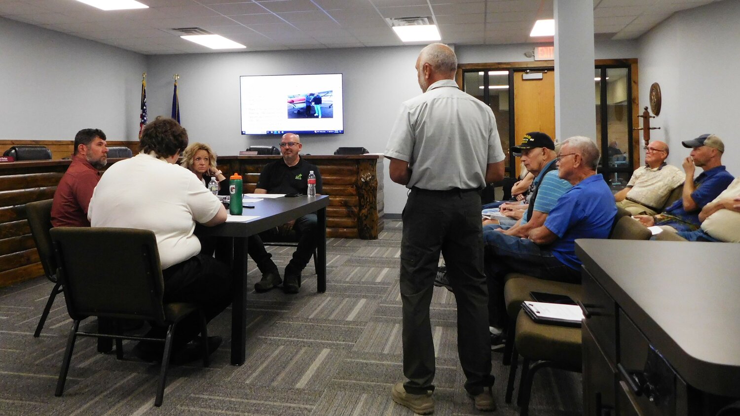 Gary Todd, manager of Clare Municipal Airport, fields questions during his presentation to the July 17 meeting of the Clare County Airport Committee.